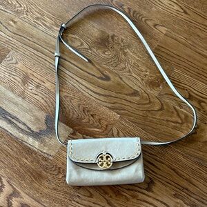 Tory Burch Tan Leather Crossbody Bag with Gold Logo
